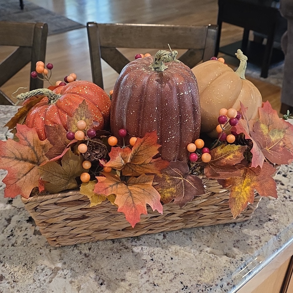 Festive Fall Pumpkin Centerpiece - Orange, Cream & Brown